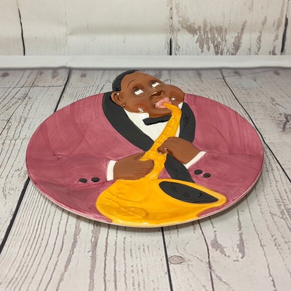 Jazz Player Cookie Plate Platter Clay Art San Francisco 1985 Hand Painted - Picture 7 of 9